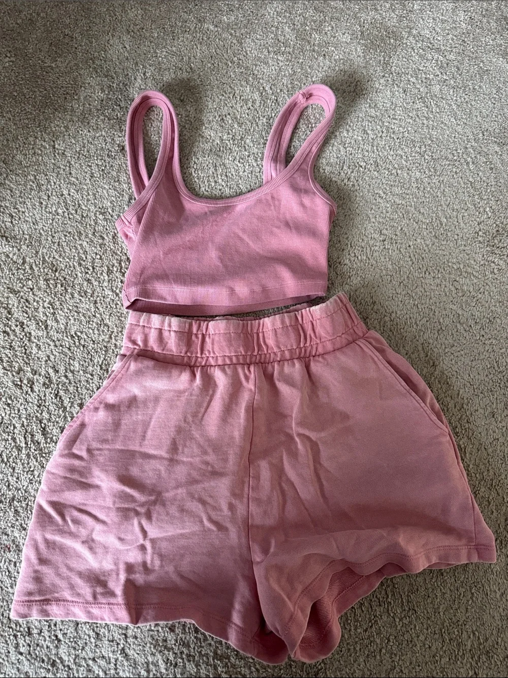 Zara Pink Ribbed Crop Tank and Matching Shorts Set